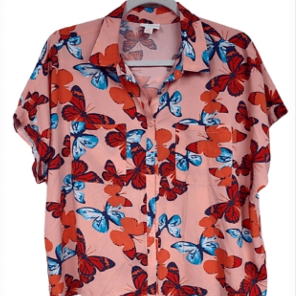 Butterfly Print Button-Up Shirt 2X - NWOT